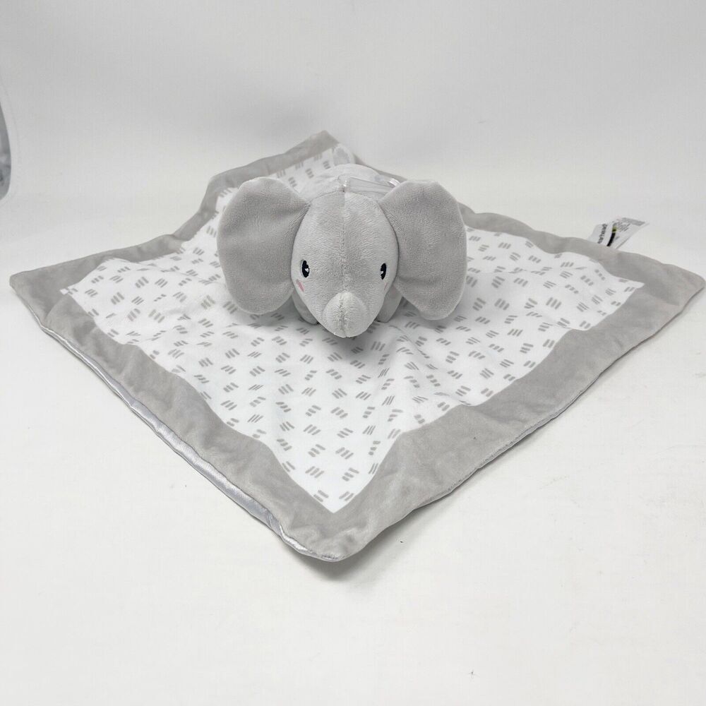 Pearhead Elephant‎ Lovey Gray White Blanket Baby Infant Security Satin Back